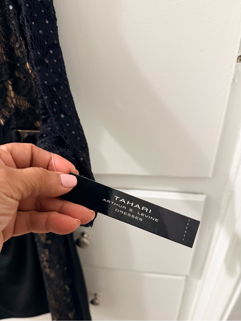 Elegant Black Lace-Accent Long Sleeve Dress by Tahari - Picture 3 of 6